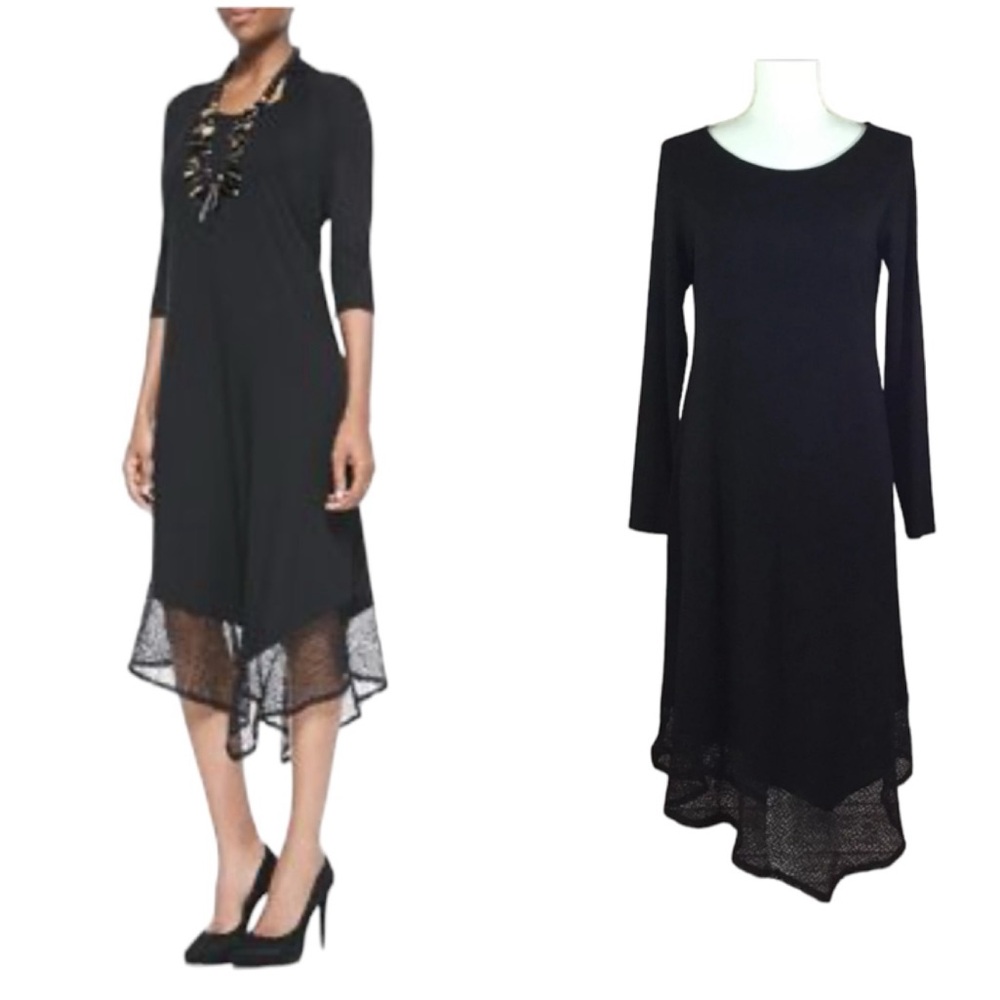 Eileen Fisher Black Dress Lace Hem